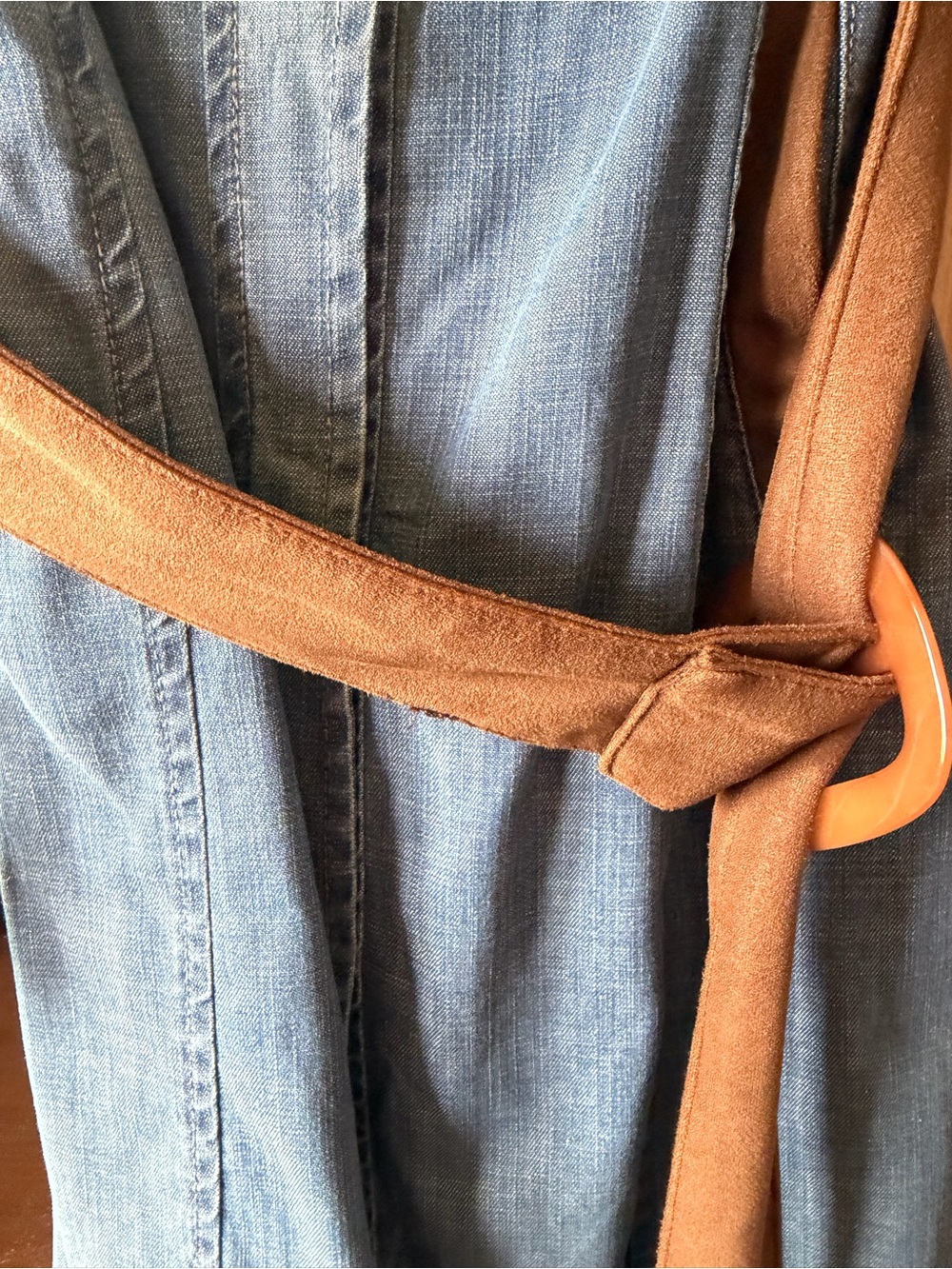 Denim Button Front Dress with Brown Trim - Picture 4 of 4